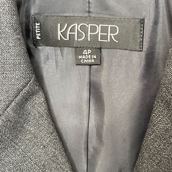 Kasper Charcoal Blazer Trousers Silver Satin Blouse Pantsuit Size 4P Office EUC - Picture 13 of 14